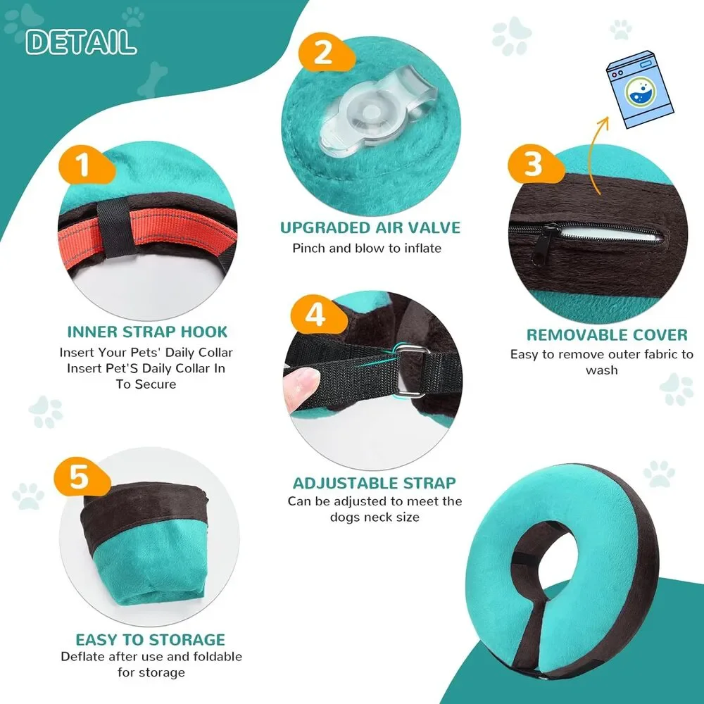 Dog/Cat Cone Alternative After Surgery, Inflatable Recovery Collar Large Teal